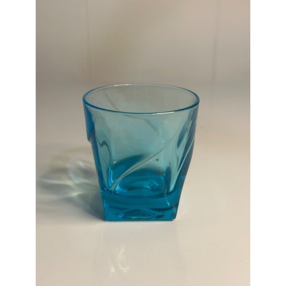 VTG Hazel-Atlas Capri Swirl Colonial Blue Glass - MCM Wave Pattern/Square Bottom - Picture 1 of 5